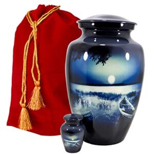 THE ASCENT MEMORIAL Urns for Human Ashes Adult Male Female | Handcrafted Large Handcrafted Funeral Cremation Urns | Complimentary Mini Keepsake Token | Velvet Carry Bags for Keepsake and Urn