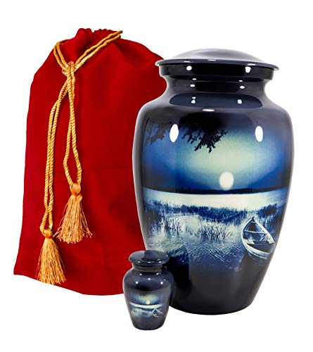 THE ASCENT MEMORIAL Urns for Human Ashes Adult Male Female | Handcrafted Large Handcrafted Funeral Cremation Urns | Complimentary Mini Keepsake Token | Velvet Carry Bags for Keepsake and Urn