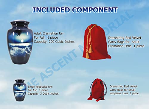 THE ASCENT MEMORIAL Urns for Human Ashes Adult Male Female | Handcrafted Large Handcrafted Funeral Cremation Urns | Complimentary Mini Keepsake Token | Velvet Carry Bags for Keepsake and Urn