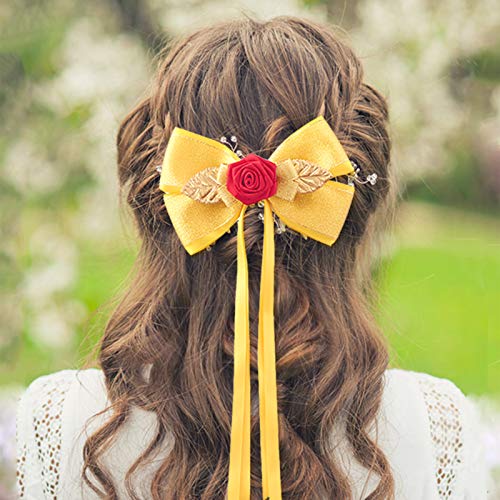 JiaDuo Princess Dress Up Accessories for Girls Women Halloween Costume Big Hair Bow Clips Yellow 6 Inch