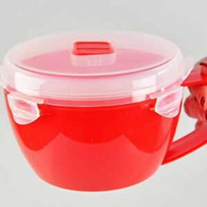 Home-X Microwave Soup Mugs with Lid- Set of 2, Microwave Soup Bowls with Handle and Vented Lid, BPA Free Dishwasher Safe, 32oz Capacity, Set of 2, 7 ¼" L x 5" W x 4" H, Red