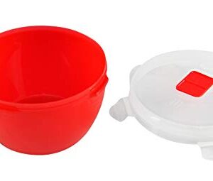 Home-X Microwave Soup Mugs with Lid- Set of 2, Microwave Soup Bowls with Handle and Vented Lid, BPA Free Dishwasher Safe, 32oz Capacity, Set of 2, 7 ¼" L x 5" W x 4" H, Red