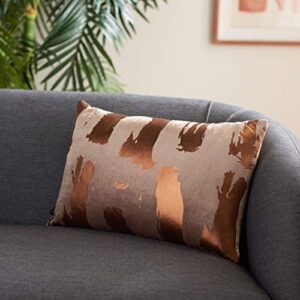 safavieh home collection hannia abstract brown and bronze foil 12 x 20-inch decorative throw pillow, 12"x22"