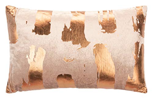 Safavieh Home Collection Hannia Abstract Brown and Bronze Foil 12 x 20-inch Decorative Throw Pillow, 12"x22"