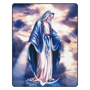 flannel bed blanket blessed virgin mary soft warm fluffy plush throw blanket for sofa chair living room office farmhouse travel,60x80inch