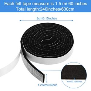 1/2 x 60 Inch Felt Strips with Adhesive Backing Felt Tapes Felt Strip Rolls Furniture Self-Stick Heavy Duty Polyester for Protecting Furniture and DIY Adhesive (Black, 4 Rolls)