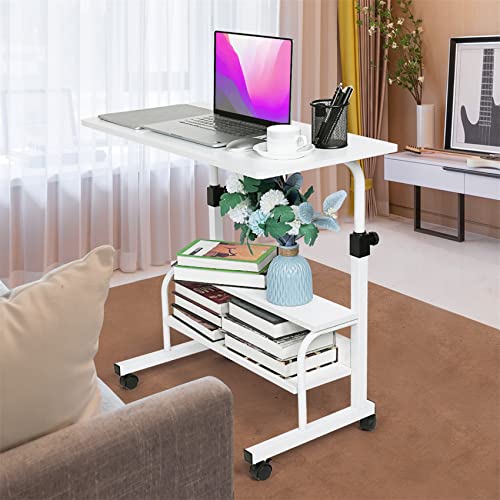 Computer-Desk Office-Desk, Small-Folding Gaming-Laptop Home-Office Desks for Small Spaces, Writing Study Desk Table with Storage for Home Bedroom, Adjustable Height 32×16×25-36 inches (White)