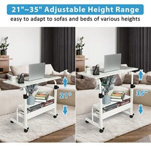 Computer-Desk Office-Desk, Small-Folding Gaming-Laptop Home-Office Desks for Small Spaces, Writing Study Desk Table with Storage for Home Bedroom, Adjustable Height 32×16×25-36 inches (White)