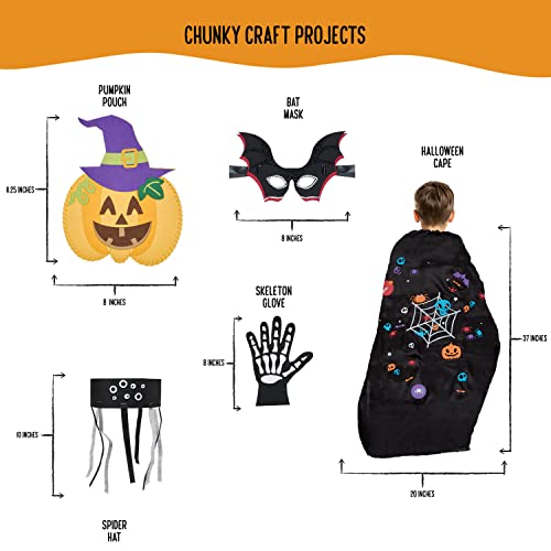 jackinthebox Halloween Crafts for Kids | Contains 6 Chunky Craft Projects | Great Halloween Costume for Kids | Incl. Halloween Cape, Pumpkin Pouch, Skeleton Glove, Bat Mask, Spider Hat & Recipe Only