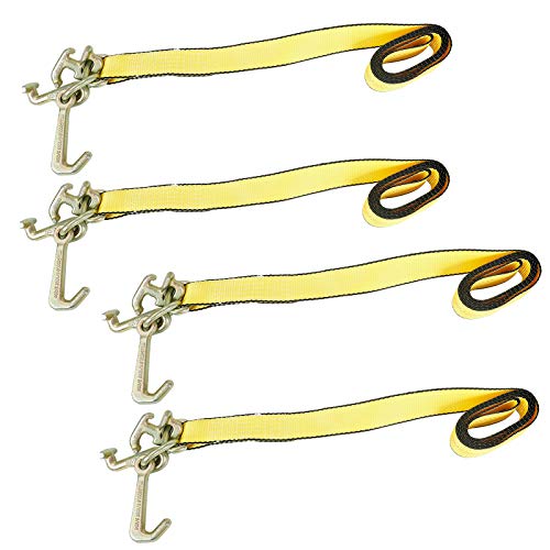 Fekuar 4Pcs 2" x 8' Truck Winch Tie Down Straps with RTJ Cluster Hook Heavy Duty Webbing Complete RTJ Strapes 3 Chain Link RTJ Cluster Hook Towing Truck Anchor Wrecker Tie Down