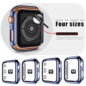 【3 Pack】 Easuny Design for Apple Watch Case 44mm Series 6 SE Series 5 4 with Built-in Glass Screen Protector - Overall Protective Hard Cover Accessories for iWatch Women Men,Black Sea-Blue Silver