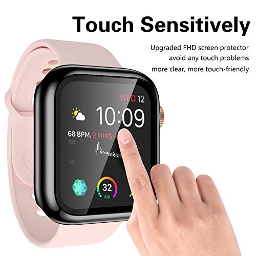 【3 Pack】 Easuny Design for Apple Watch Case 44mm Series 6 SE Series 5 4 with Built-in Glass Screen Protector - Overall Protective Hard Cover Accessories for iWatch Women Men,Black Sea-Blue Silver