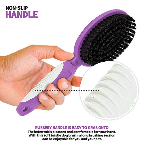 Soft Bristle Dog Brush For Short Haired Cats Or Dogs - Firm Bristles To Remove Dust, Dirt, And Loose Fur - Hook And Rubber Handle