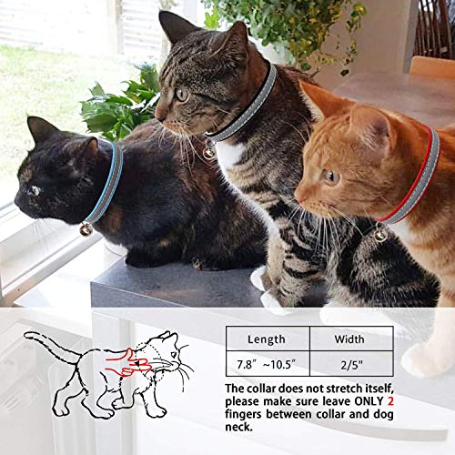 KUDES 3 PCS Breakaway Cat Leather Collars, Reflective Safety Buckle Kitten Collar with Bell for Cat Kitty and Small Animals, Adjustable from 7.5in-12.5in (3 Colors)