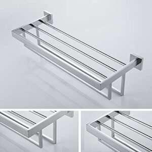 KOKOSIRI 24'' Bathroom Towel Shelf Chrome Towel Rack with Two Bath Towel Bars SUS304 Stainless Steel Wall Mounted, Polished Finish, B6003CH