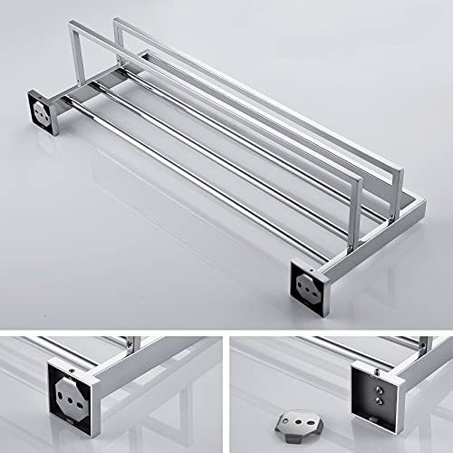 KOKOSIRI 24'' Bathroom Towel Shelf Chrome Towel Rack with Two Bath Towel Bars SUS304 Stainless Steel Wall Mounted, Polished Finish, B6003CH