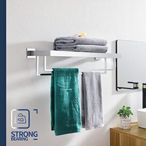 KOKOSIRI 24'' Bathroom Towel Shelf Chrome Towel Rack with Two Bath Towel Bars SUS304 Stainless Steel Wall Mounted, Polished Finish, B6003CH