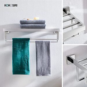 KOKOSIRI 24'' Bathroom Towel Shelf Chrome Towel Rack with Two Bath Towel Bars SUS304 Stainless Steel Wall Mounted, Polished Finish, B6003CH