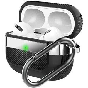 halleast compatible airpods pro 2 case 2022, airpods pro 1 case 2019, metal alloy cover shockproof protective tpu shell with keychain, front led visible & support wireless charging, black