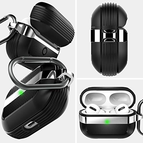 HALLEAST Compatible Airpods Pro 2 Case 2022, Airpods Pro 1 Case 2019, Metal Alloy Cover Shockproof Protective TPU Shell with Keychain, Front LED Visible & Support Wireless Charging, Black