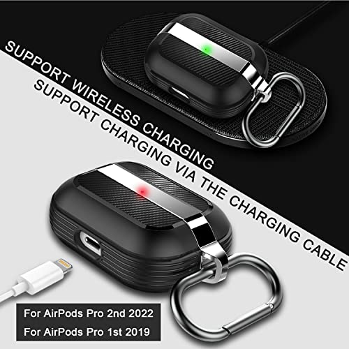 HALLEAST Compatible Airpods Pro 2 Case 2022, Airpods Pro 1 Case 2019, Metal Alloy Cover Shockproof Protective TPU Shell with Keychain, Front LED Visible & Support Wireless Charging, Black