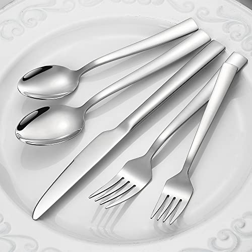 Silverware Set for 12, CXJY 60-Piece Stainless Steel Flatware Cutlery Set, Square Edge Kitchen Utensil Include Knives/Forks/Spoons, Tableware for Home/Hotel, Mirror Polished Dishwasher Safe