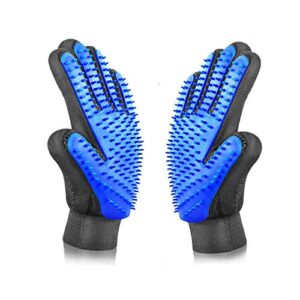 pet hair remover glove - gentle pet grooming glove brush - efficient deshedding glove - massage mitt with enhanced five finger design - perfect for dogs long & short fur - 1 pack (2 in 1 glove)