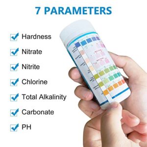 7 in 1 Aquarium Test Strips, Fish Tank Test Kit,Freshwater Saltwater Aquarium Water Test Kit to Detect pH Nitrite Nitrate Chlorine Carbonate Hardness (GH & KH)-100 Strips