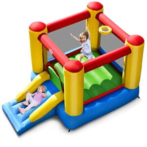 bountech inflatable bounce house, bouncy house for kids indoor outdoor party fun with heavy duty jumping area, slide, portable backyard castle bouncer for toddlers birthday party gifts