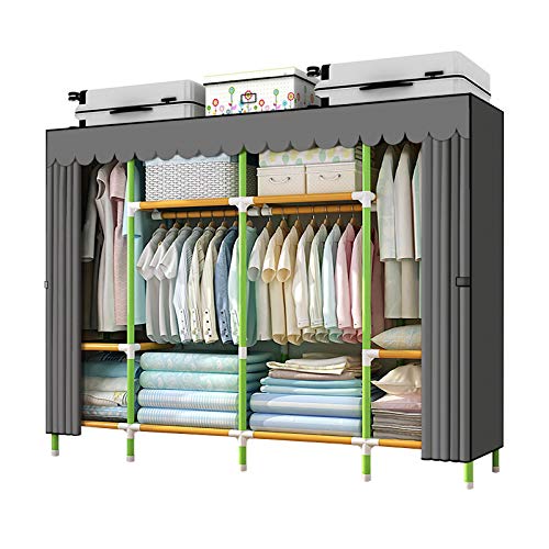 YOUUD Portable Closet 79 Inches Portable Wardrobe Closet for Hanging Clothes with 4 Handing Rods 25mm Colored Iron Tube and Grey Cover, Clothes Storage Organizer Extra Sturdy, Strong and Durable