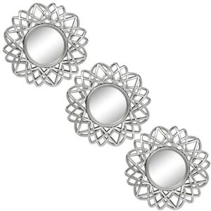 kelly miller silver mirrors for wall decor | set of 3 room & home decors | small round wall mirror decorations for bedroom bathroom & living room (m005)