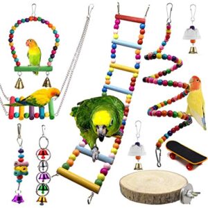volksrose bird swing toys 10 packs, parrot hammock bell toys parrot cage toy bird perch with wood beads hanging for small parakeets, cockatiels, conures, budgie, macaws, parrots, mynah, love birds