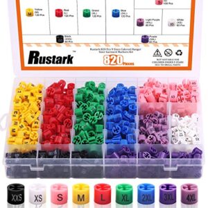 rustark 820 pcs colored hanger sizer garment markers kit 9 sizes plastic clothes hanger color-coding coded size clips with storage box (xxs - 4xl)