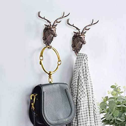 Fdit Towel Hook Hook, Wall Hook, Hanging Hook, Deer Head Hook Rustic Wall Hanger Bathrooom for Home Livingroom for Office(Deer Head (Antique Gold))