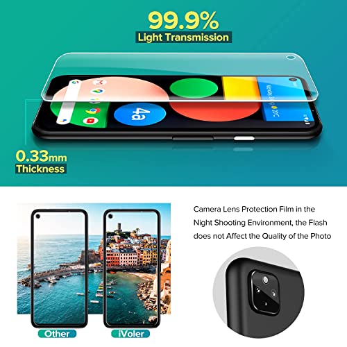 ivoler [6 Pack] [4 Pack] Tempered Glass Screen Protector for Google Pixel 4a 5G with [2Pack] Camera Lens Protector with [Alignment Frame Easy Installation],HD Clear Anti-Scratch Film,6.2 inch