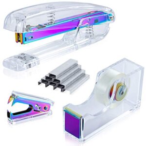 seakos dream color acrylic stapler set,desk stapler,office and home stapler,students stapler,tape dispenser,stapler remover,free 1000pcs 26/6 staples——multicolor