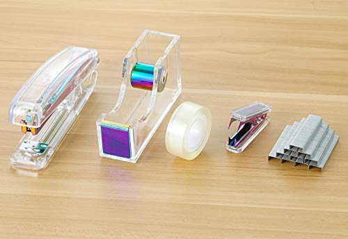 SEAKOS Dream Color Acrylic Stapler Set,Desk Stapler,Office and Home Stapler,Students Stapler,Tape Dispenser,Stapler Remover,Free 1000pcs 26/6 Staples——Multicolor