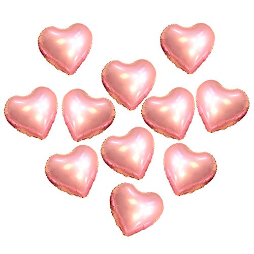 AnnoDeel 50 pcs 10inch Rose Gold Heart Balloons, Mylar Heart Foil Balloons for Birthday Wedding LOVE Valentine's Day Party Decorations.