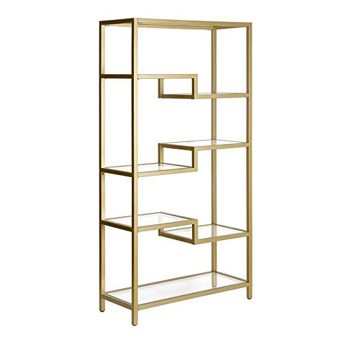 Henn&Hart 68" Tall Rectangular Bookcase in Brass, for Home Office, Living Room