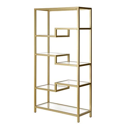 Henn&Hart 68" Tall Rectangular Bookcase in Brass, for Home Office, Living Room