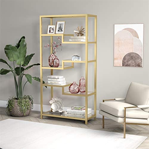 Henn&Hart 68" Tall Rectangular Bookcase in Brass, for Home Office, Living Room