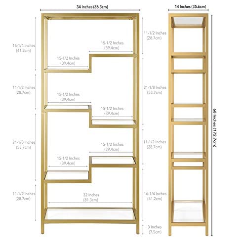 Henn&Hart 68" Tall Rectangular Bookcase in Brass, for Home Office, Living Room