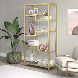 Henn&Hart 68" Tall Rectangular Bookcase in Brass, for Home Office, Living Room