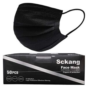 sckang face mask disposable 3-ply face masks of 50 pcs black