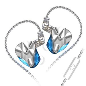 kz asf in-ear monitors, 5ba per side hifi stereo noise isolating sport iem wired earphones/earbuds/headphones with detachable cable 2pin 0.75mm (with mic, silver&blue)