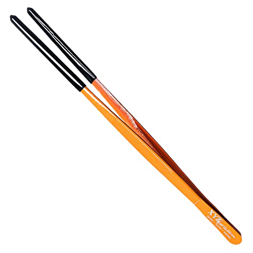 XYZReptiles Snake Feeding Tongs Stainless Steel Reptile Feeding Tongs With PVC Safety Tip (12 inch, Orange)