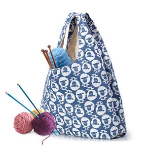 yarwo knitting yarn bag, tote bag for knitting needles, yarns and unfinshed project, sheep (bag only, patented design)