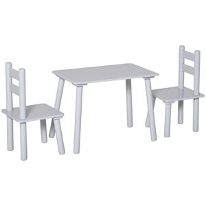 qaba kids wooden table and chair set, play activity table for arts, crafts, dinning, and reading for toddlers age 2 to 5, grey