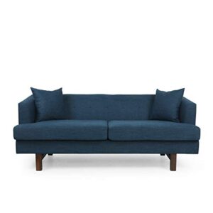 christopher knight home mableton 3 seater sofa, navy blue + espresso