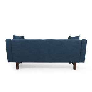 Christopher Knight Home Mableton 3 Seater Sofa, Navy Blue + Espresso